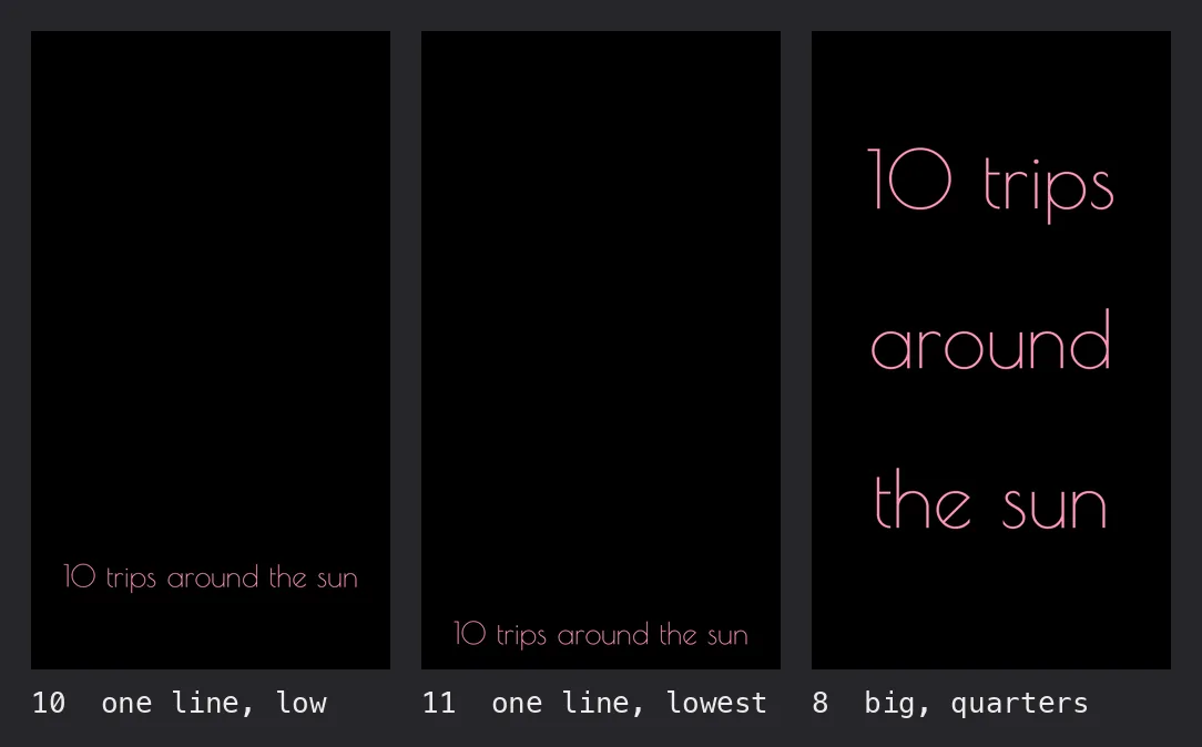 the title on one line, low and lowest, beside the big three-line one